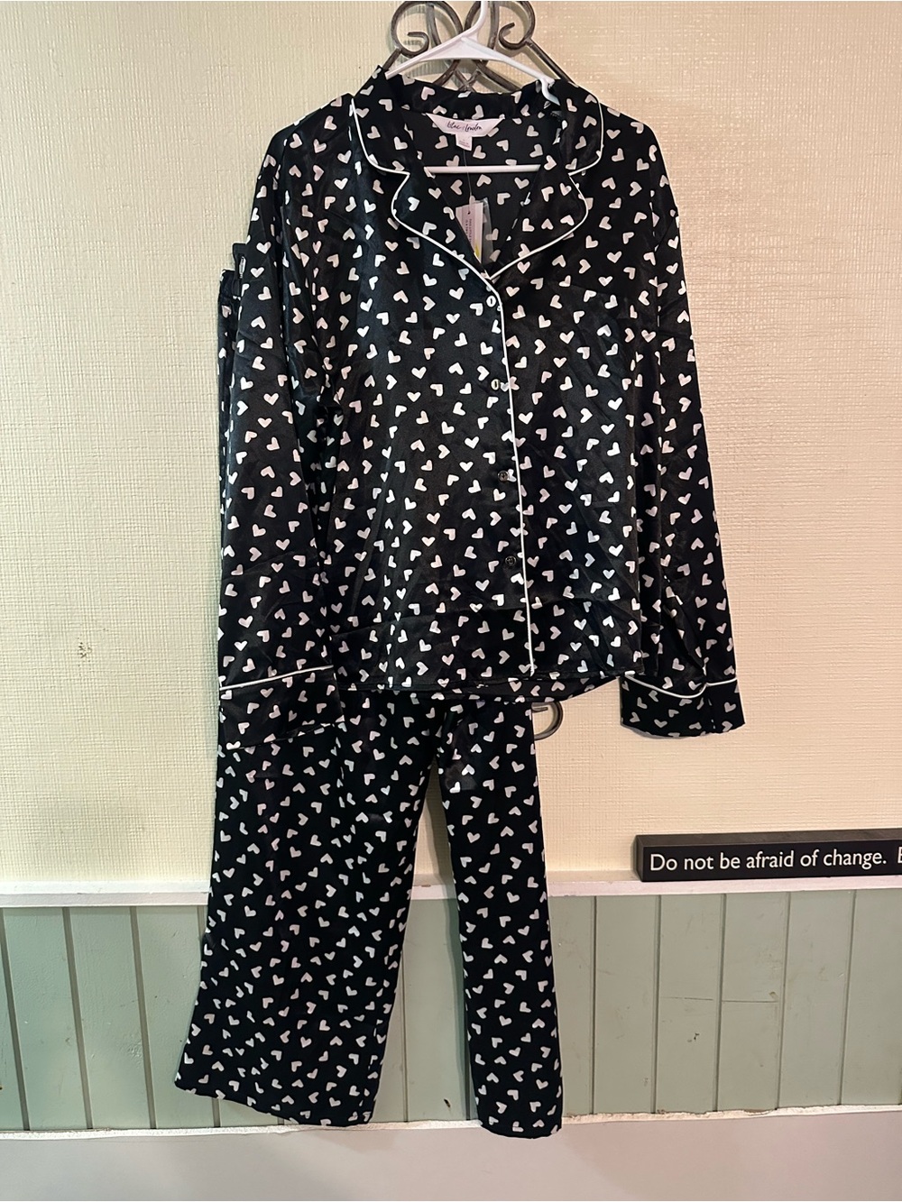 Heart Print Black Pajama Set - Women Pants & Jumpsuits